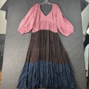 Anthropologie Nirmooha Dress Women's Small Puff-Sleeved Colorblocked Maxi